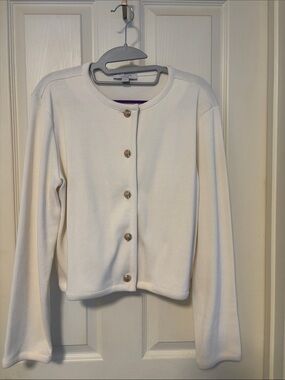 Ann Taylor Weekend Ivory Cardigan with Gold Button